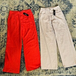 NWT Lulus wide leg pants bundle Coral red highrise, rust/tan white stripe small
